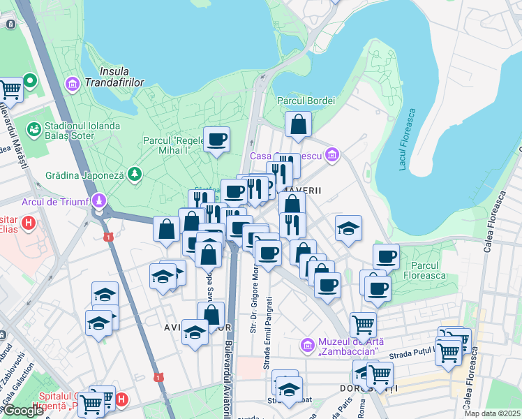 map of restaurants, bars, coffee shops, grocery stores, and more near 4 Strada Herăstrău in București