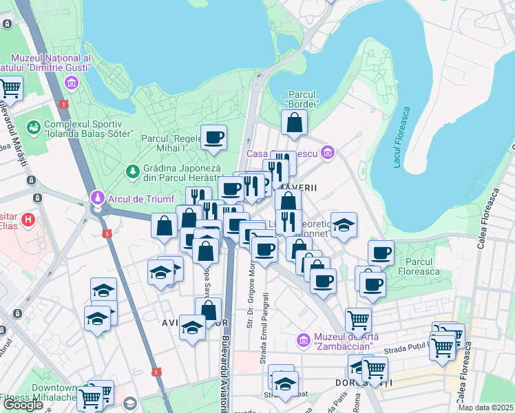 map of restaurants, bars, coffee shops, grocery stores, and more near 4 Strada Herăstrău in București