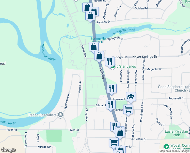 map of restaurants, bars, coffee shops, grocery stores, and more near 1961 Post Road in Plover