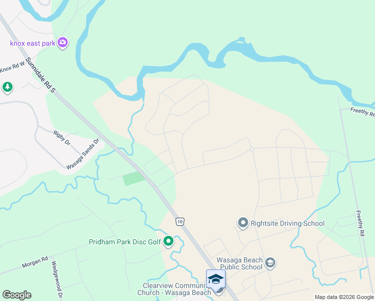 map of restaurants, bars, coffee shops, grocery stores, and more near 16 Rosanne Circle in Wasaga Beach