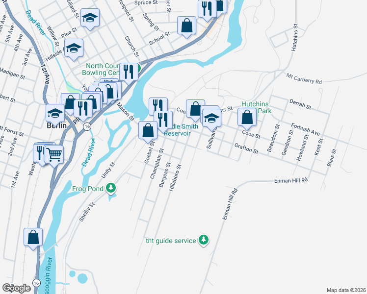 map of restaurants, bars, coffee shops, grocery stores, and more near 554 Hillsboro Street in Berlin