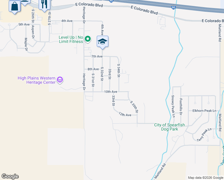 map of restaurants, bars, coffee shops, grocery stores, and more near 925 927 South in Spearfish