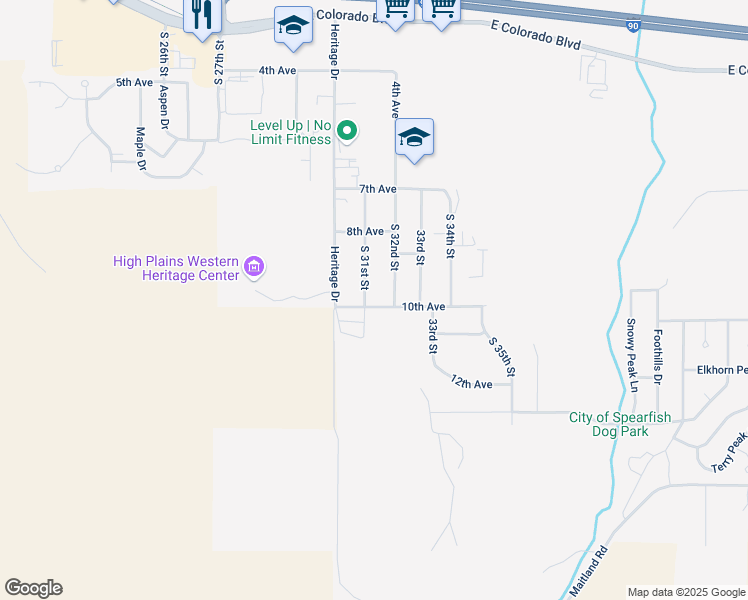 map of restaurants, bars, coffee shops, grocery stores, and more near 3108 10th Avenue in Spearfish