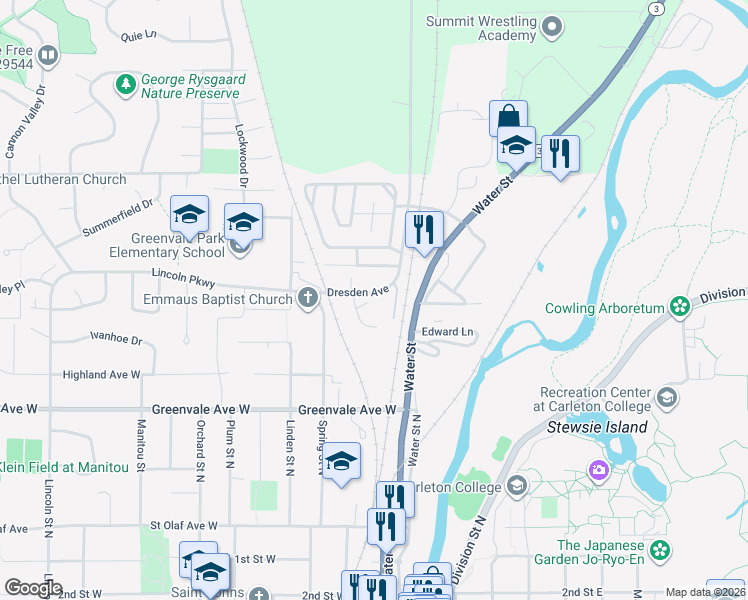 map of restaurants, bars, coffee shops, grocery stores, and more near 819 Headley Court in Northfield