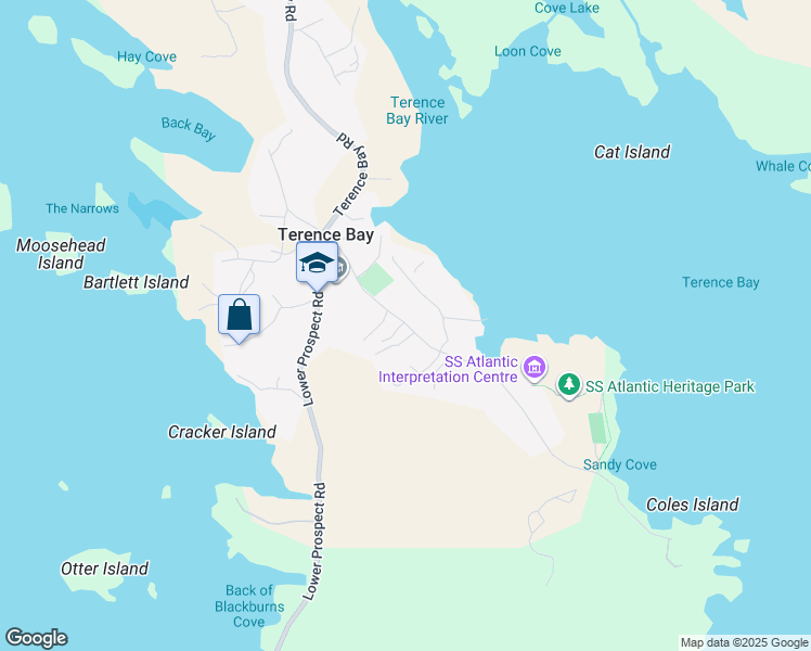 map of restaurants, bars, coffee shops, grocery stores, and more near 60 Sandy Cove Road in Terence Bay