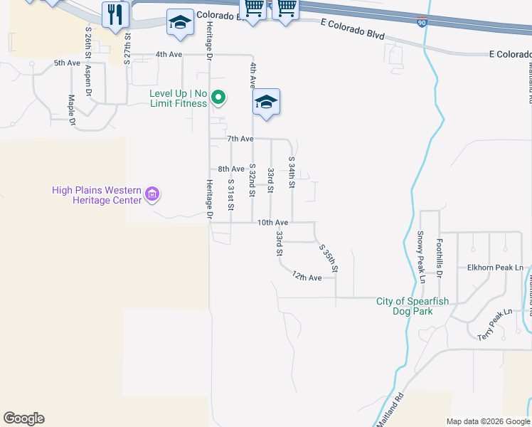 map of restaurants, bars, coffee shops, grocery stores, and more near 925 927 South in Spearfish