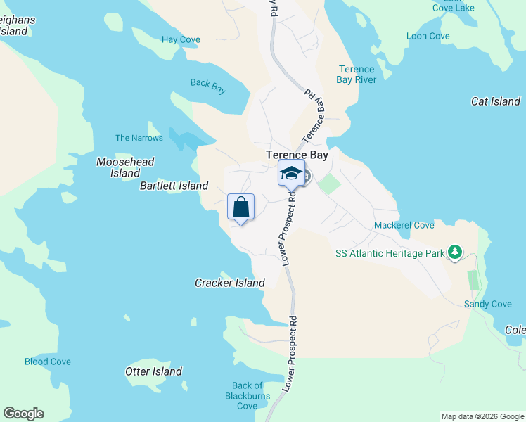 map of restaurants, bars, coffee shops, grocery stores, and more near Littles Road in Terence Bay