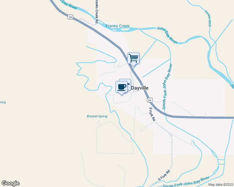 map of restaurants, bars, coffee shops, grocery stores, and more near 285 School House Drive in Dayville