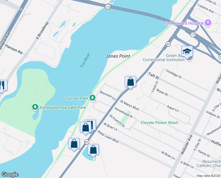 map of restaurants, bars, coffee shops, grocery stores, and more near 643 Stambaugh Road in Green Bay