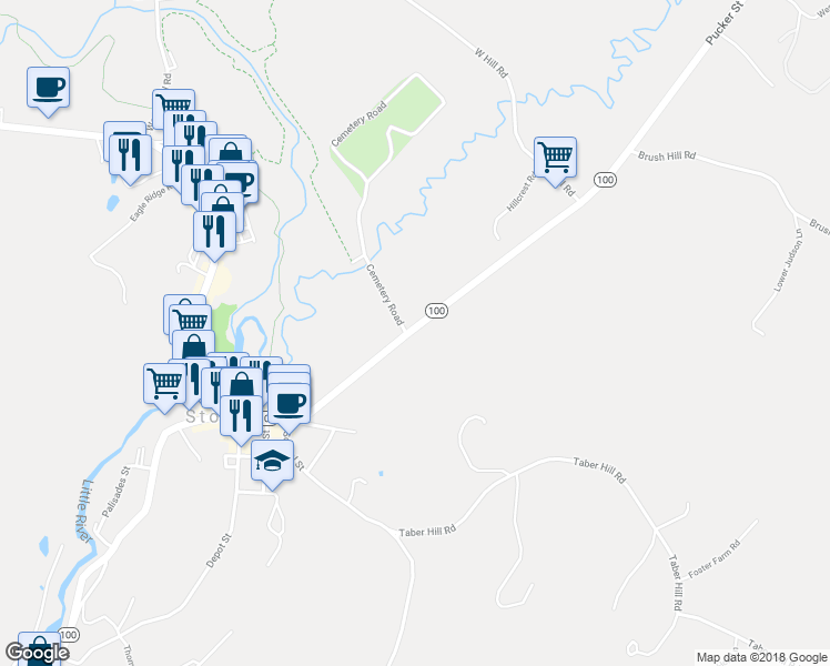 map of restaurants, bars, coffee shops, grocery stores, and more near 422 Maple Street in Stowe