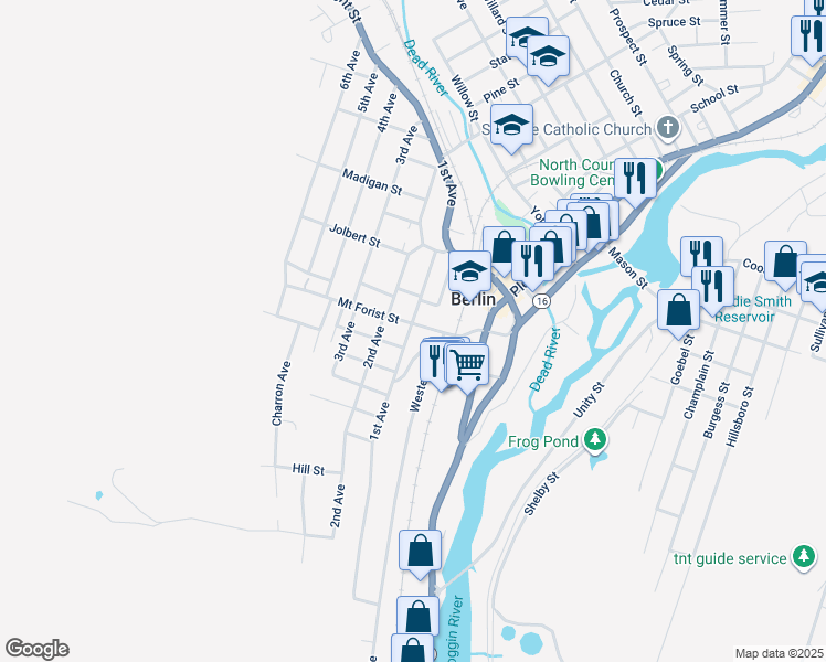 map of restaurants, bars, coffee shops, grocery stores, and more near 39 Mount Forist Street in Berlin