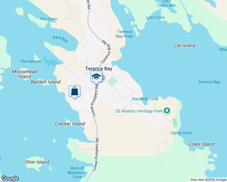 map of restaurants, bars, coffee shops, grocery stores, and more near 59 Terence Bay Road in Terence Bay