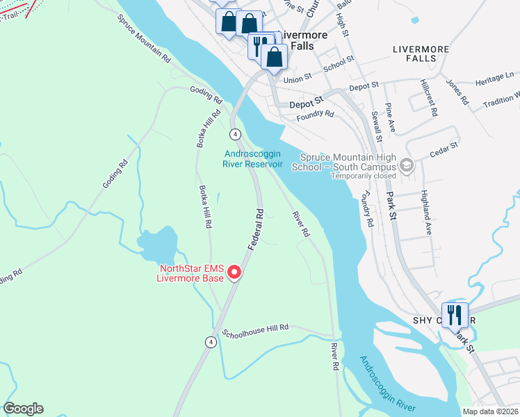 map of restaurants, bars, coffee shops, grocery stores, and more near 74 Federal Road in Livermore