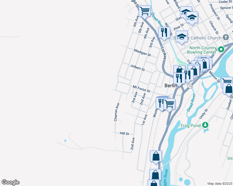 map of restaurants, bars, coffee shops, grocery stores, and more near 63 Charron Avenue in Berlin