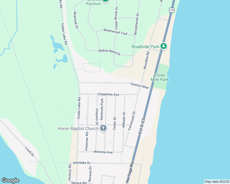 map of restaurants, bars, coffee shops, grocery stores, and more near 4816-4848 Chippewa Avenue in Oscoda charter Township