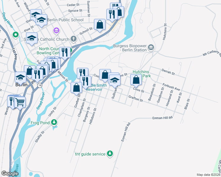 map of restaurants, bars, coffee shops, grocery stores, and more near 637 Rockingham Street in Berlin