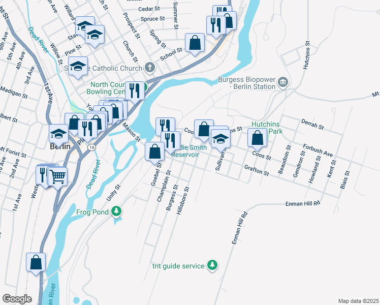 map of restaurants, bars, coffee shops, grocery stores, and more near 629 Hillsboro Street in Berlin