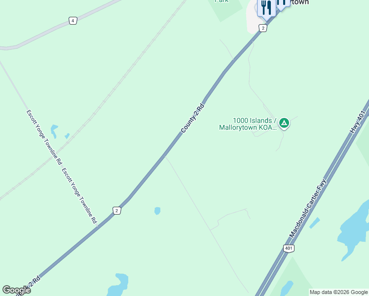map of restaurants, bars, coffee shops, grocery stores, and more near 1465 Leeds and Grenville 2 in Mallorytown