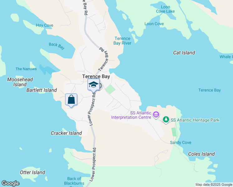 map of restaurants, bars, coffee shops, grocery stores, and more near 60 Sandy Cove Road in Terence Bay