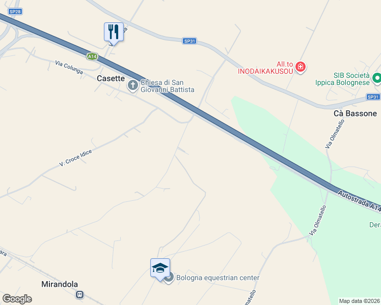 map of restaurants, bars, coffee shops, grocery stores, and more near 10 Via Mirandola di Sotto in San Lazzaro di Savena