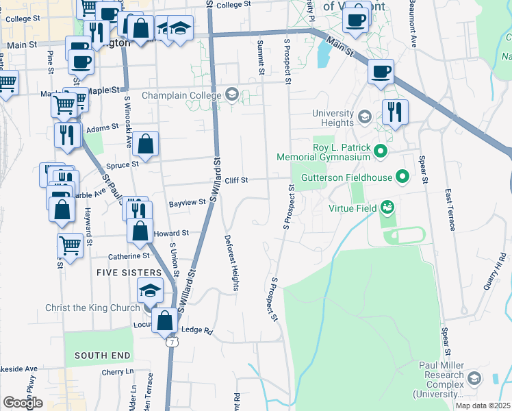 map of restaurants, bars, coffee shops, grocery stores, and more near 152 Deforest Road in Burlington