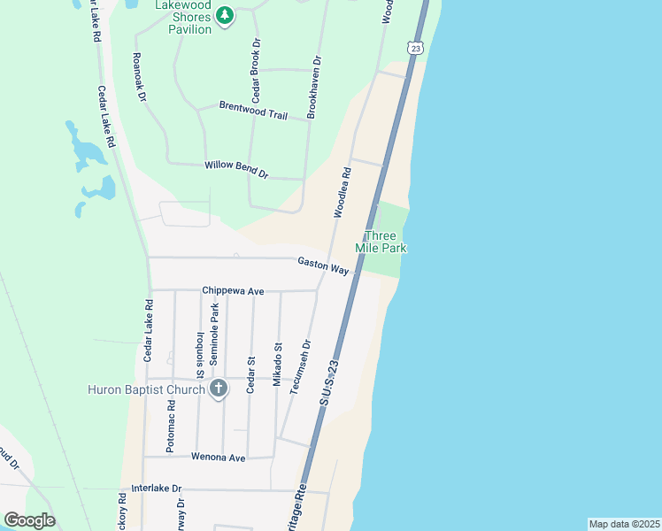 map of restaurants, bars, coffee shops, grocery stores, and more near 6601-7199 Woodlea Road in Oscoda