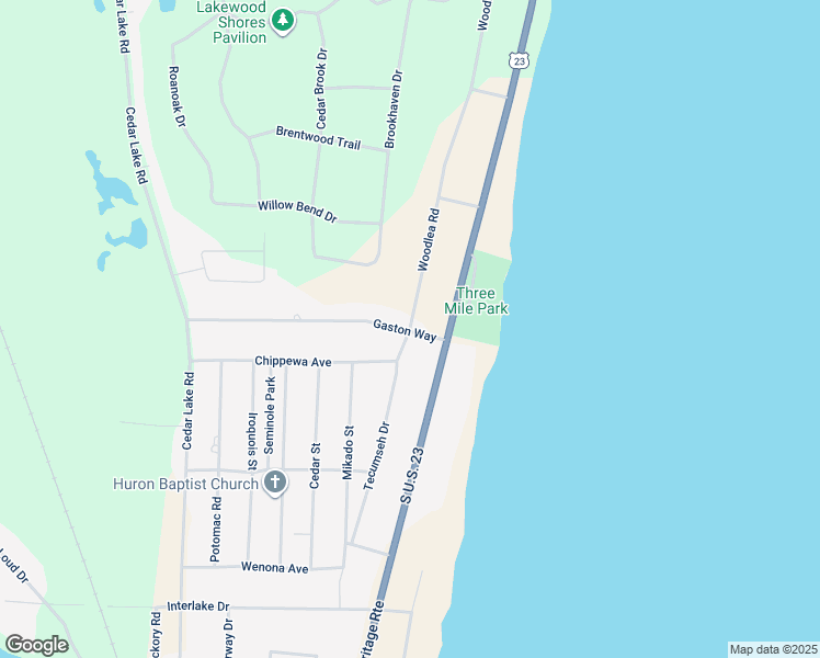 map of restaurants, bars, coffee shops, grocery stores, and more near 6601 Woodlea Road in Iosco County
