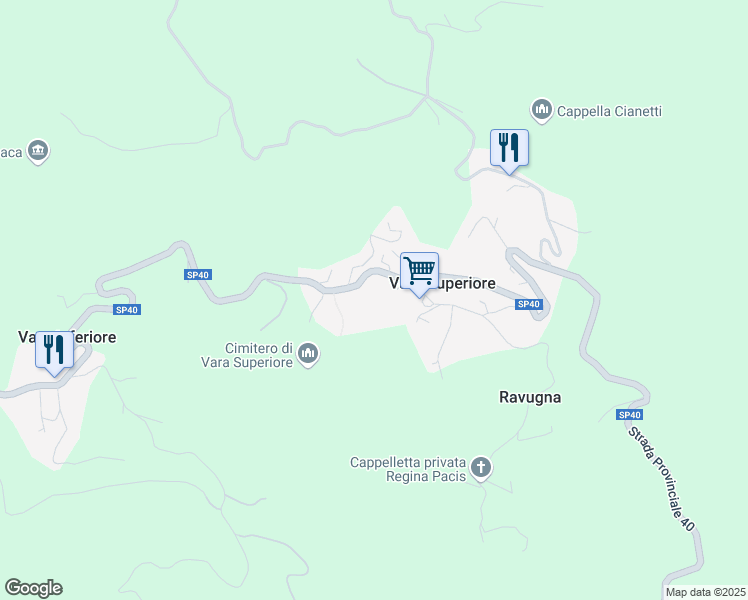 map of restaurants, bars, coffee shops, grocery stores, and more near 79 Via Faiallo in Vara Superiore
