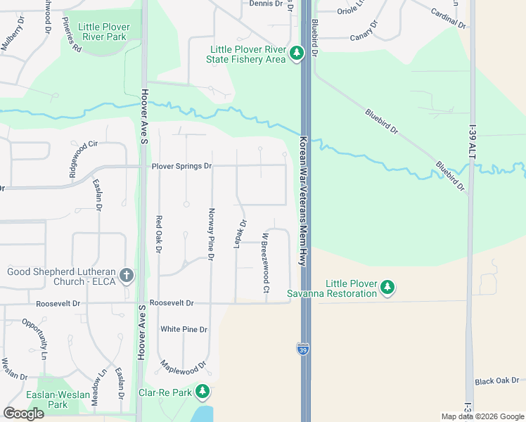 map of restaurants, bars, coffee shops, grocery stores, and more near 1595 Rapid River Run in Plover
