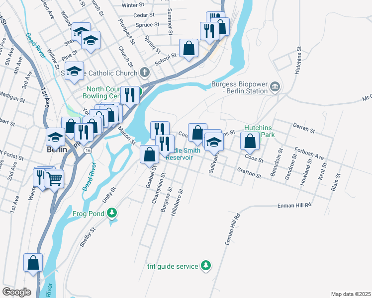 map of restaurants, bars, coffee shops, grocery stores, and more near 629 Hillsboro Street in Berlin