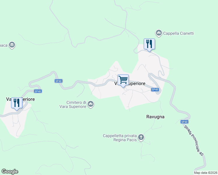 map of restaurants, bars, coffee shops, grocery stores, and more near 79 Via Faiallo in Vara Superiore