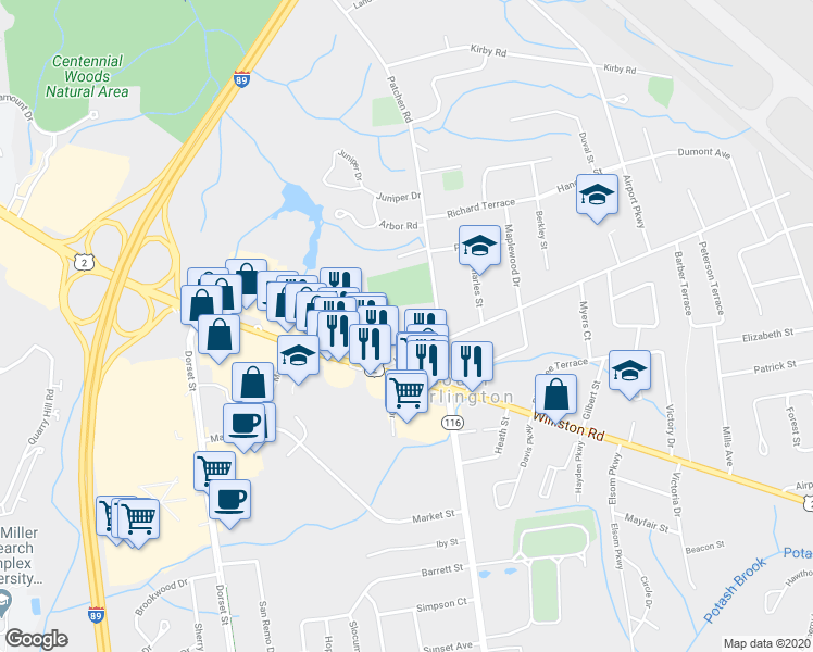 map of restaurants, bars, coffee shops, grocery stores, and more near 2 Executive Drive in South Burlington
