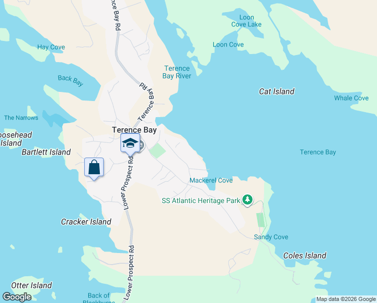 map of restaurants, bars, coffee shops, grocery stores, and more near 27 Back Lane in Terence Bay