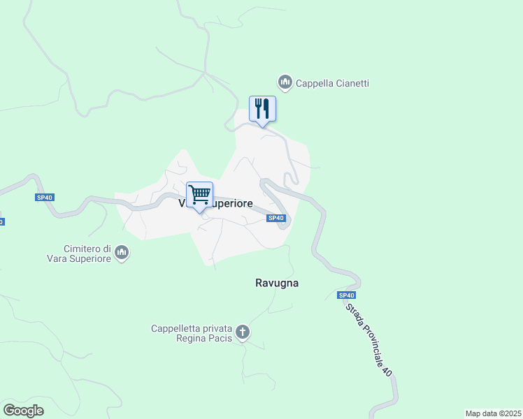 map of restaurants, bars, coffee shops, grocery stores, and more near 97 Via Vassuria in Vara Superiore