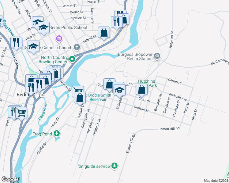 map of restaurants, bars, coffee shops, grocery stores, and more near 637 Rockingham Street in Berlin