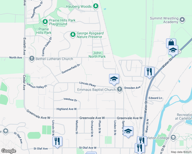 map of restaurants, bars, coffee shops, grocery stores, and more near 700 Lincoln Parkway in Northfield