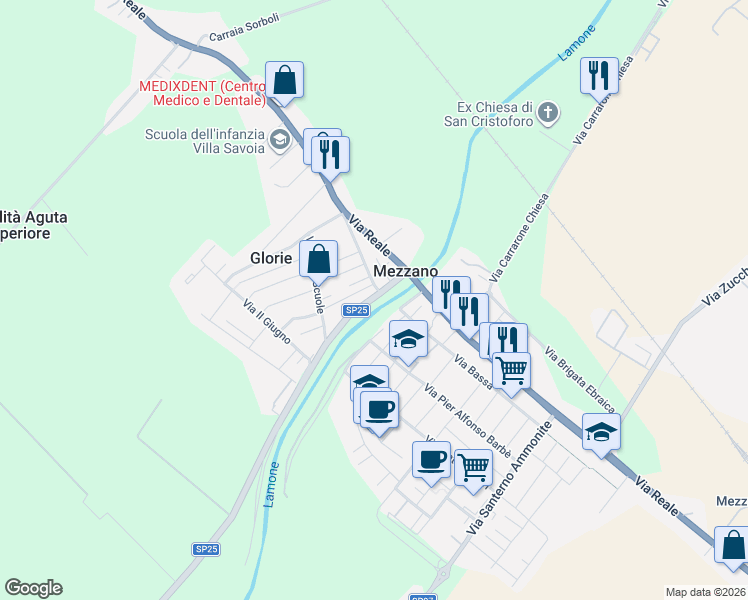 map of restaurants, bars, coffee shops, grocery stores, and more near 261 Via Glorie in Glorie