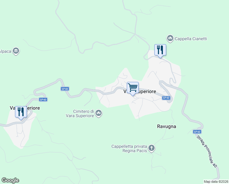 map of restaurants, bars, coffee shops, grocery stores, and more near 79 Via Faiallo in Vara Superiore