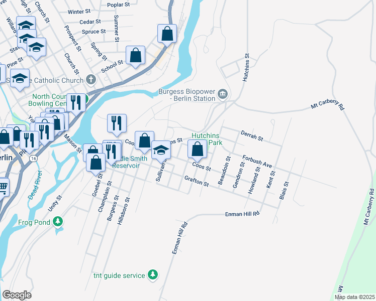 map of restaurants, bars, coffee shops, grocery stores, and more near 671 Cheshire Street in Berlin