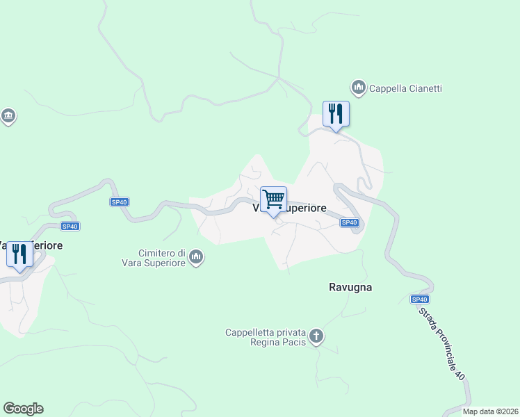 map of restaurants, bars, coffee shops, grocery stores, and more near 86 Via Nostra Signora della Visitazione in Vara Superiore