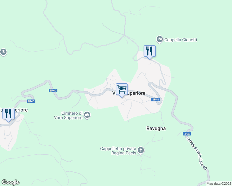 map of restaurants, bars, coffee shops, grocery stores, and more near 86 Via Nostra Signora della Visitazione in Vara Superiore