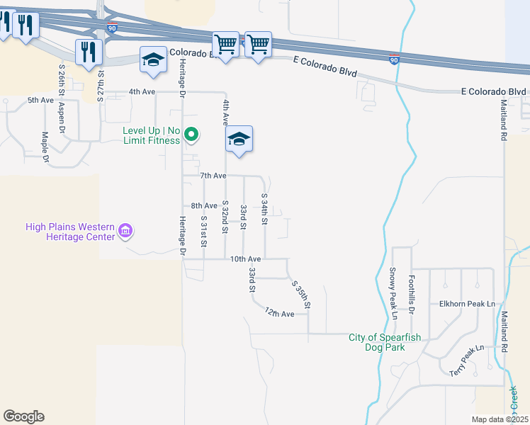 map of restaurants, bars, coffee shops, grocery stores, and more near 825 7th Avenue in Spearfish