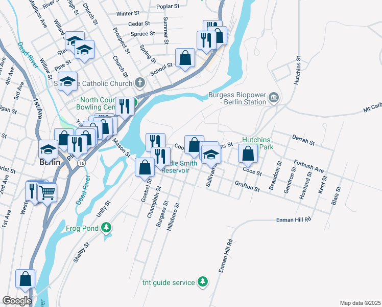 map of restaurants, bars, coffee shops, grocery stores, and more near 629 Hillsboro Street in Berlin
