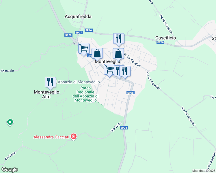 map of restaurants, bars, coffee shops, grocery stores, and more near 8 Viale Collodi in Monteveglio