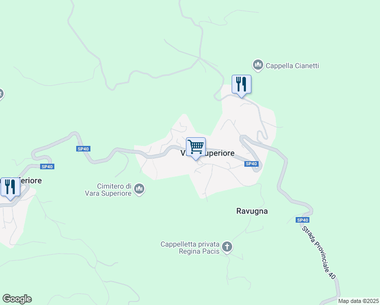 map of restaurants, bars, coffee shops, grocery stores, and more near 86 Via Nostra Signora della Visitazione in Vara Superiore