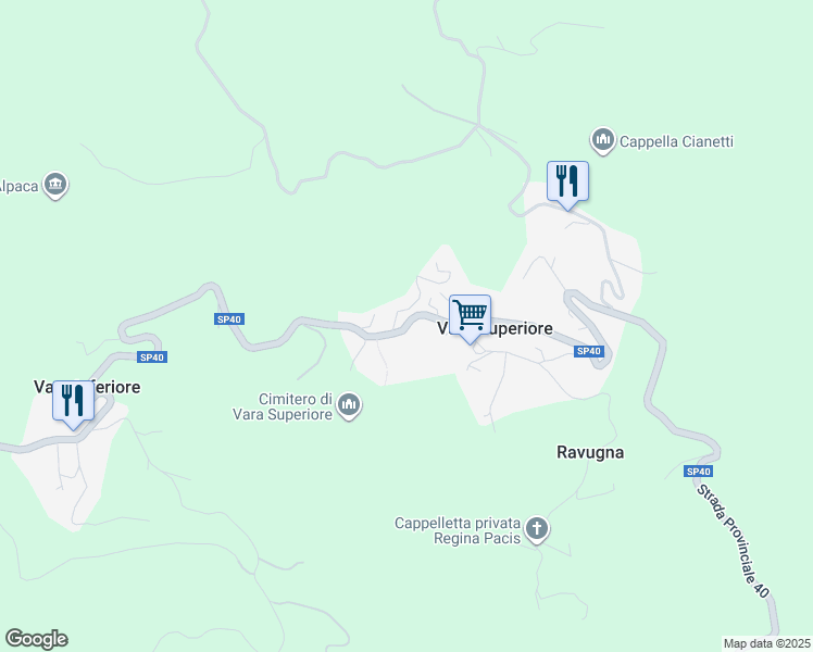 map of restaurants, bars, coffee shops, grocery stores, and more near 79 Via Faiallo in Vara Superiore