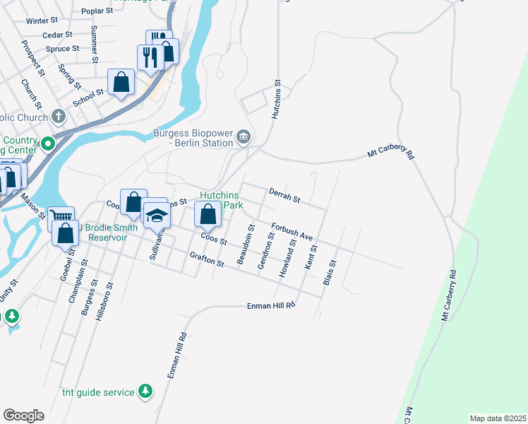 map of restaurants, bars, coffee shops, grocery stores, and more near 1222 Hutchins Street in Berlin