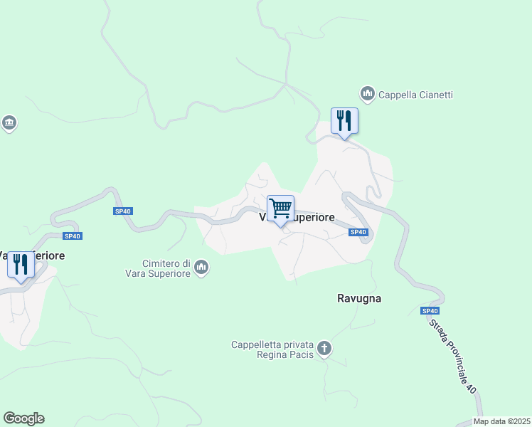 map of restaurants, bars, coffee shops, grocery stores, and more near 86 Via Nostra Signora della Visitazione in Vara Superiore