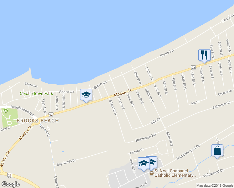 map of restaurants, bars, coffee shops, grocery stores, and more near 116 61st Street North in Wasaga Beach