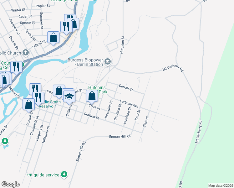 map of restaurants, bars, coffee shops, grocery stores, and more near 1222 Hutchins Street in Berlin